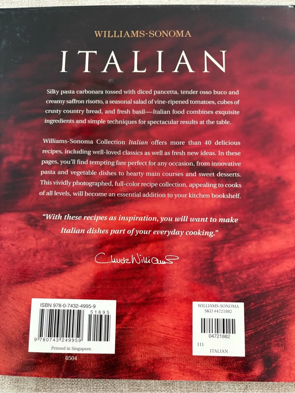 Williams-Sonoma Italian Cookbook - Like New